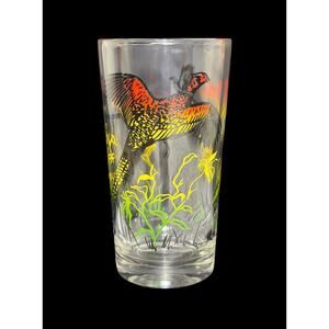 Mid-Century Hazel-Atlas Pheasants 10 oz Flat Barware Highball Glass Game Bird